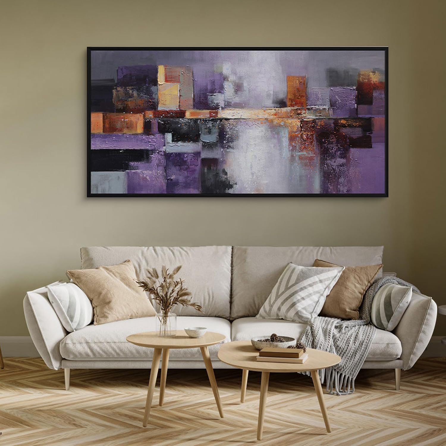 yiijeah Abstract Purple Wall Decor Bedroom Canvas Bathroom Art Picture Items for Women Framed Artwork Print 48x24 Inches