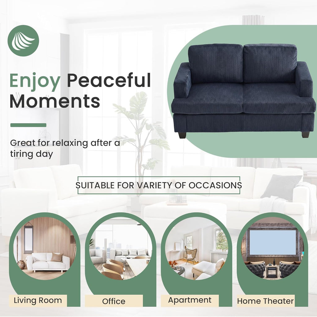 Fiona's magic 63' Loveseat Sofa Couch for Living Room, Deep Seat Sofa for Bedroom, Comfy Couch for Small Spaces, Blue Corduroy