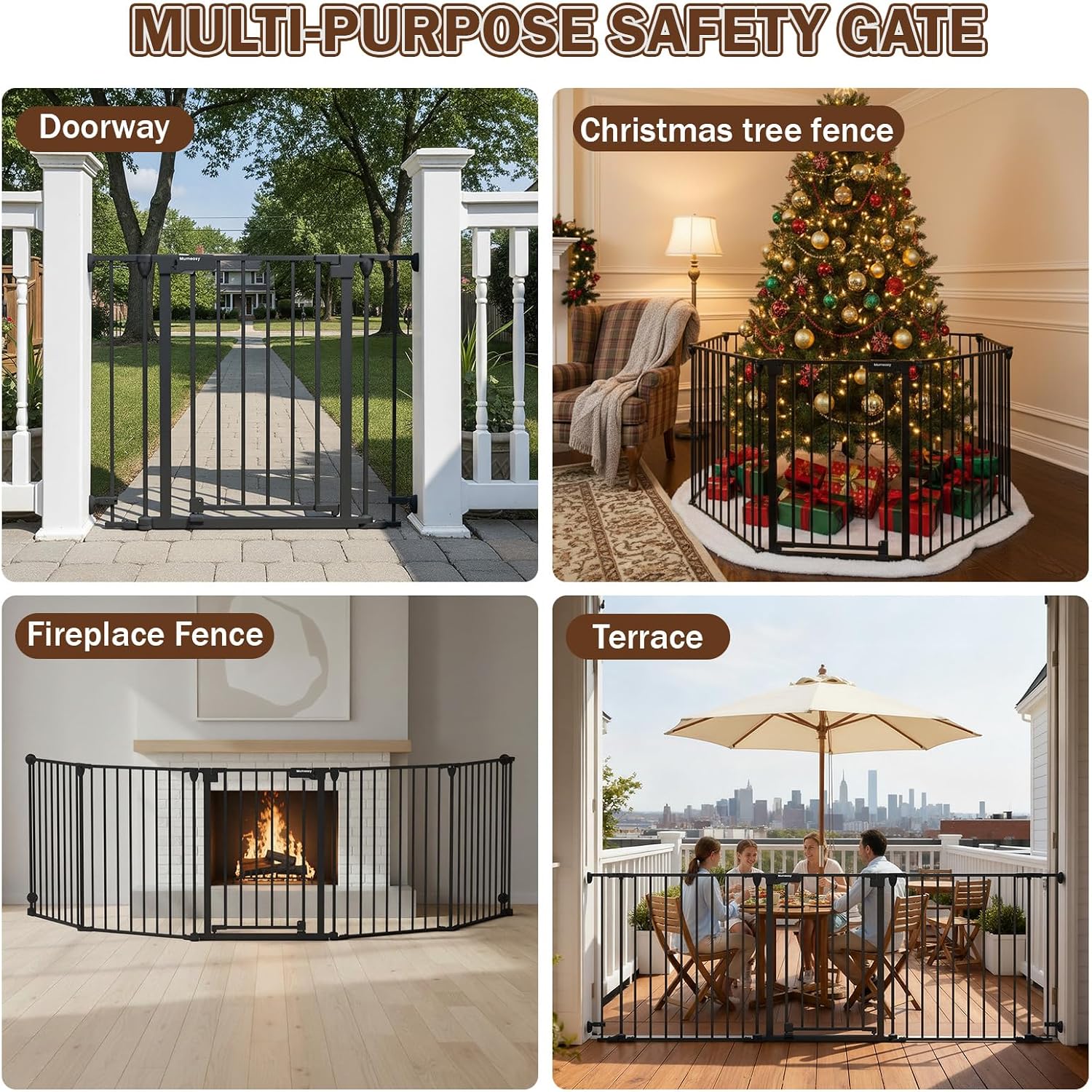 Mumeasy 126' Extra Wide Baby Gate for Doorways, Stairs & Fireplace, Auto Close Safety Dog & Pet Gate with Walk Thru Door, Childproof Fence for Hallway Kitchen House Indoor Outdoor,5 Metal Panels,Black