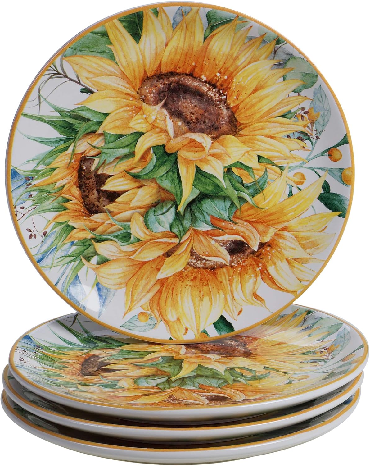 Sunflower Fields 16-Piece Ceramic Dinnerware Set – Great for Fall Gatherings, Daily Meals, Brunches, or Hosting – Service for 4 Includes Dinner Plates, Salad Plates, Bowls & Mugs