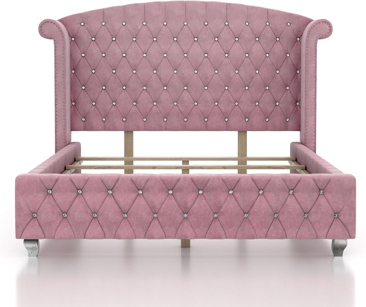 Furniture of America FOA Gijit 3-Piece Pink Fabric Wingback Bedroom Set - Full + 2 Nightstands
