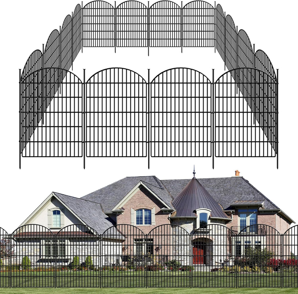 GILPWA 15 Panels Decorative Garden Metal Fence, 33in (H) x 33.46ft (L) No Dig Dog Fencing for Outdoor Yard, Rustproof Animal Ground Stakes Temporary Panel Border Barrier for Patio Flower Bed Camping