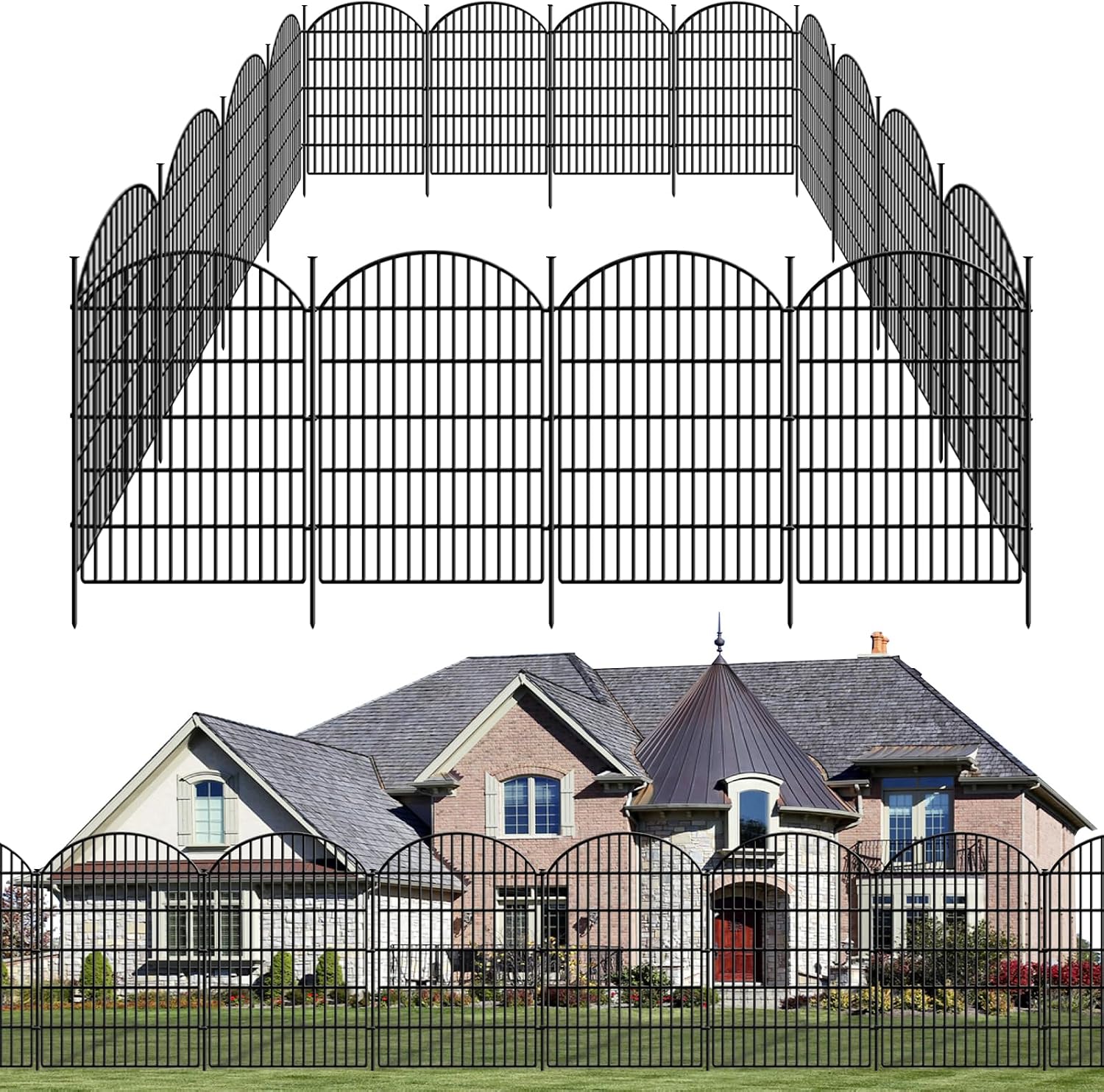 GILPWA 15 Panels Decorative Garden Metal Fence, 33in (H) x 33.46ft (L) No Dig Dog Fencing for Outdoor Yard, Rustproof Animal Ground Stakes Temporary Panel Border Barrier for Patio Flower Bed Camping