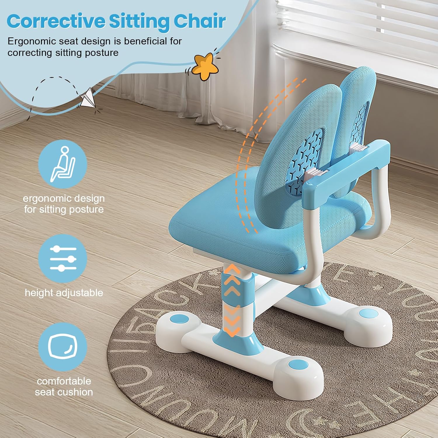Kids Functional Desk and Chair Set – Ergonomic Height Adjustable Art Desk with One-Touch Tilting Desktop, Book Stand, Reading Rack & Storage Drawer for Children Boys & Girls (013-Blue)