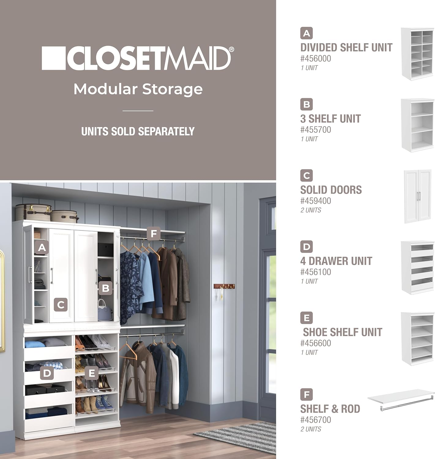 ClosetMaid Modular Storage Unit with 4 Drawers, Wood Closet Organizer, Stacking, Full Backer, Storage, Decorative Trim, White