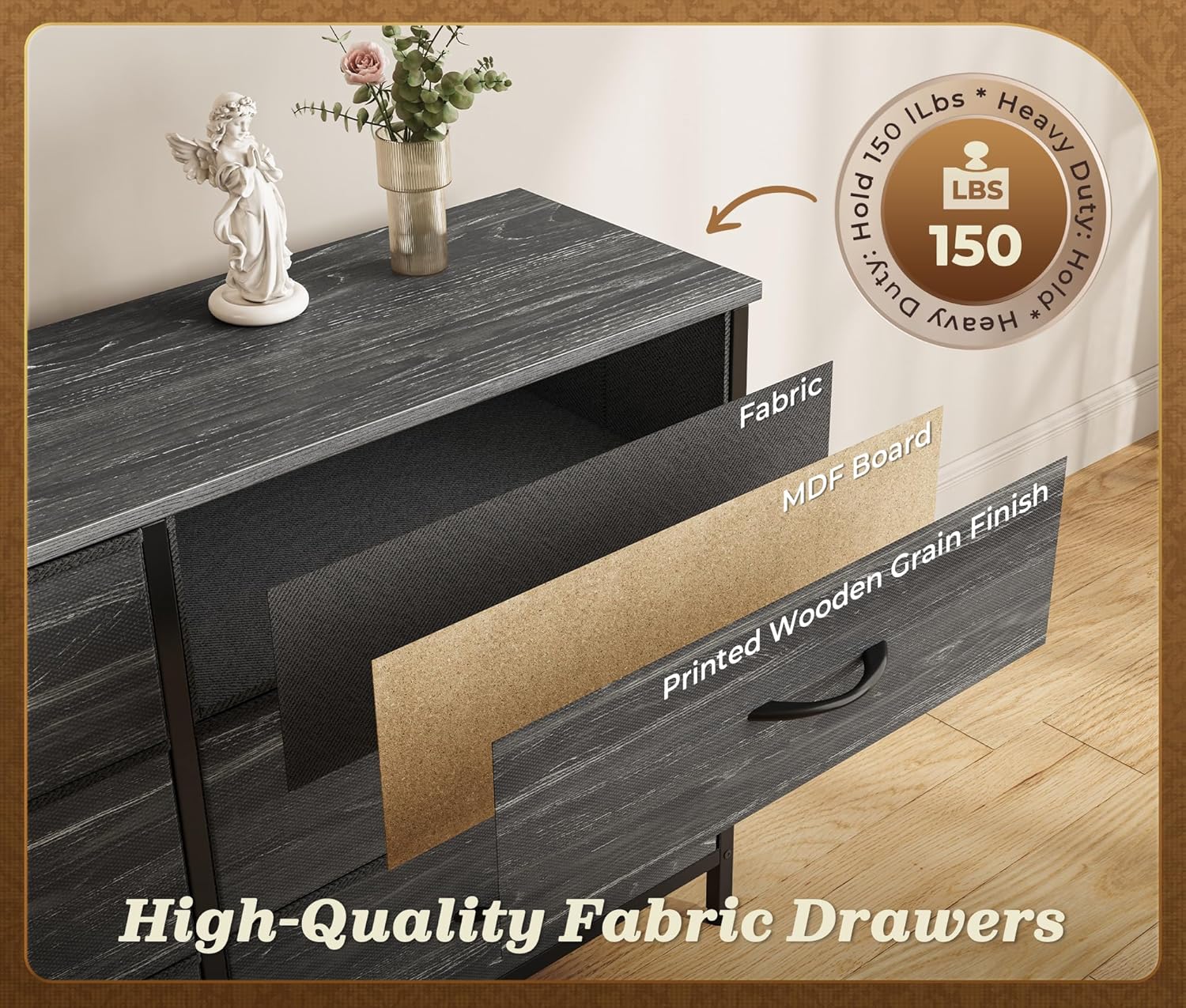 Huuger 78.7 inch Long Dresser for Bedroom, 15 Drawer Fabric Dresser for Closet, Large TV Stand for 65, 75, 85 inch TV, Wide Chest of Drawer with Storage, 78.7' W x 12.9' D x 26.7' H, Charcoal Black