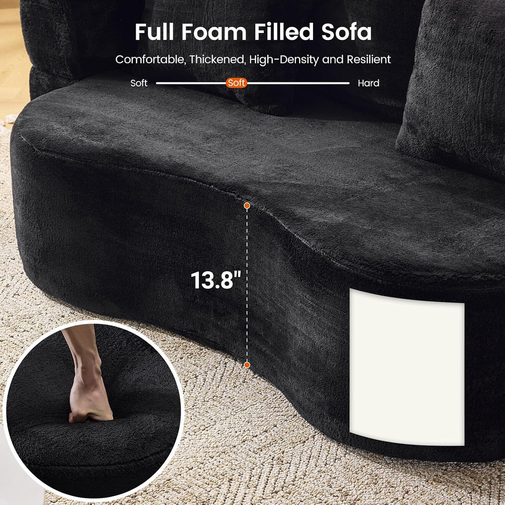 Convertible Folding Sofa Bed, 71' Single Size Loveseat Sleeper Sofa, Chenille Foldable Boneless Floor Couch with 4 Pillows for Guest Living Room Bedroom, No Assembly Required (Black)
