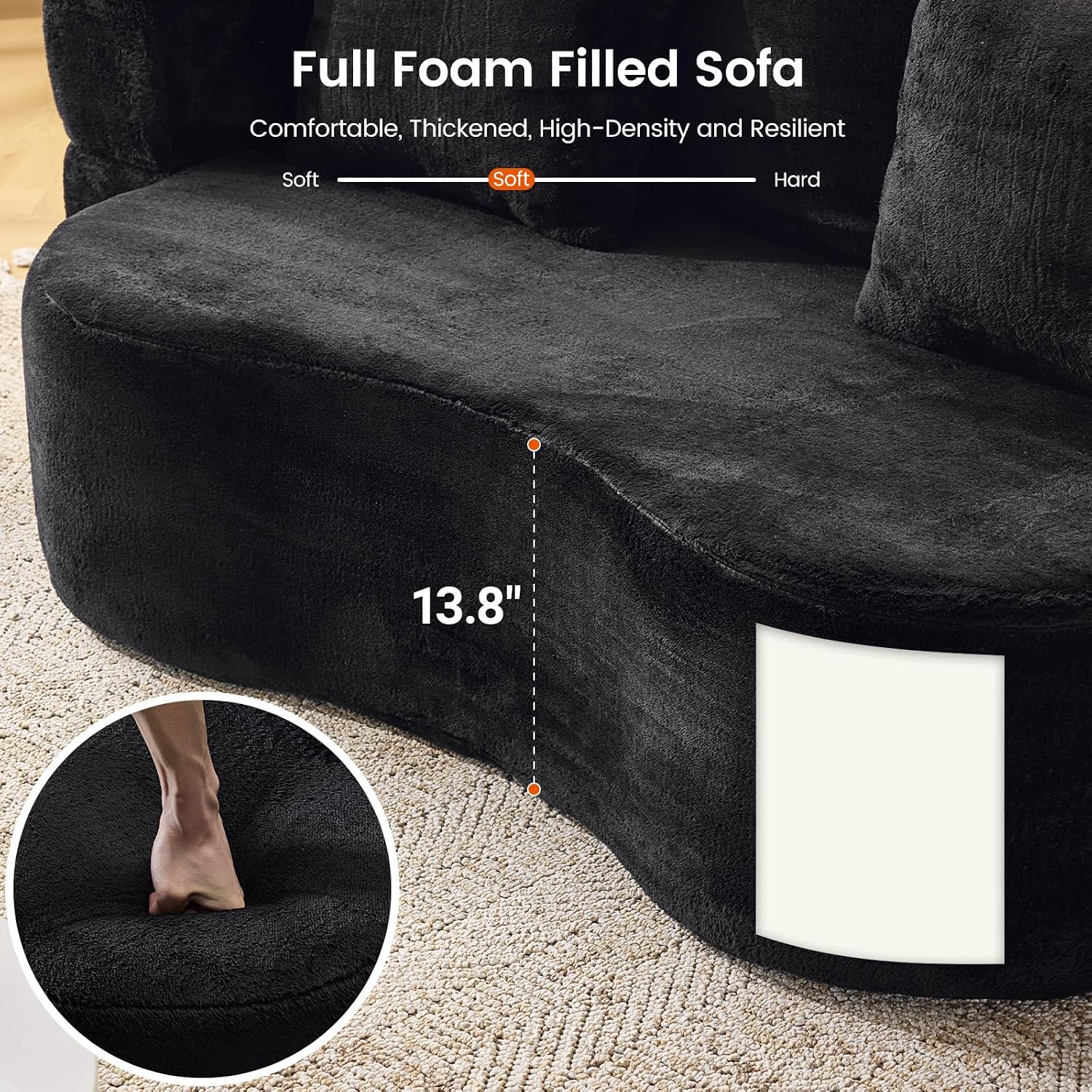 Convertible Folding Sofa Bed, 71' Single Size Loveseat Sleeper Sofa, Chenille Foldable Boneless Floor Couch with 4 Pillows for Guest Living Room Bedroom, No Assembly Required (Black)