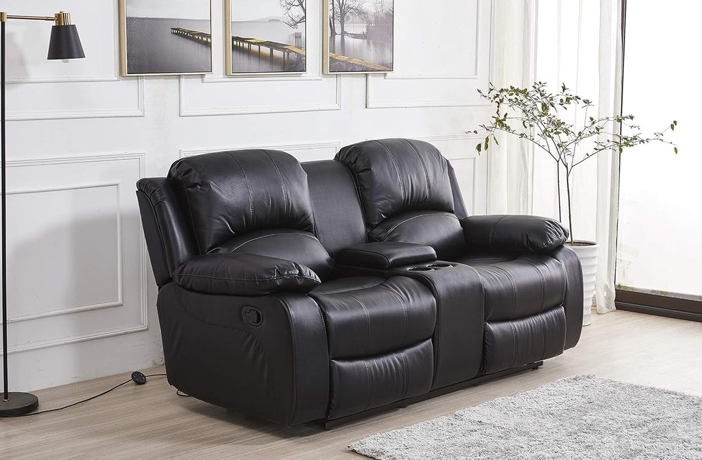 Betsy Furniture 3PC Faux Leather Reclining Couch Set, Living Room Furniture Set, Sofa, Loveseat, Glider, 8018 Multiple Colors (Black, Sofa+Loveseat+Chair)