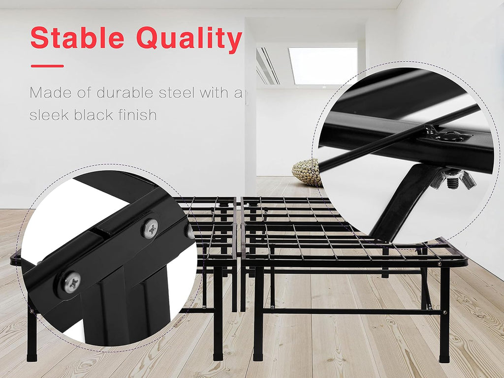 FDW Queen Bed Frame Metal Bed Frame with Anti-Slip Support Easy Assembly No Box Spring Needed Underbed Storage Black