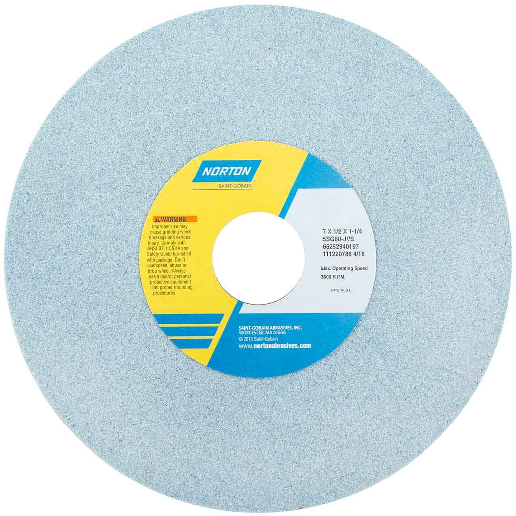Norton 5SG46-JVS Type 01 Vitrified Straight Toolroom Grinding Wheel, Ceramic Alumina, 7' Diameter x 1/2' Width, 1-1/4' Arbor, 46 Grit, Grade J, Blue (Pack of 1)