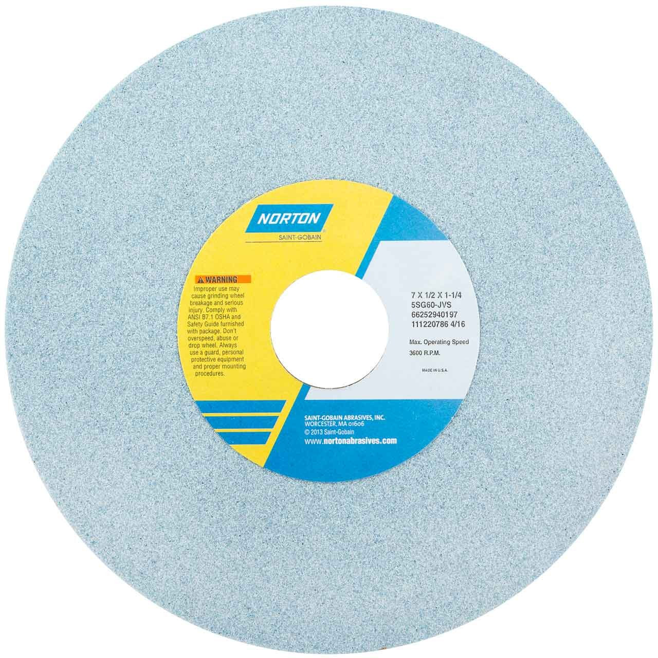 Norton 5SG46-JVS Type 01 Vitrified Straight Toolroom Grinding Wheel, Ceramic Alumina, 7' Diameter x 1/2' Width, 1-1/4' Arbor, 46 Grit, Grade J, Blue (Pack of 1)