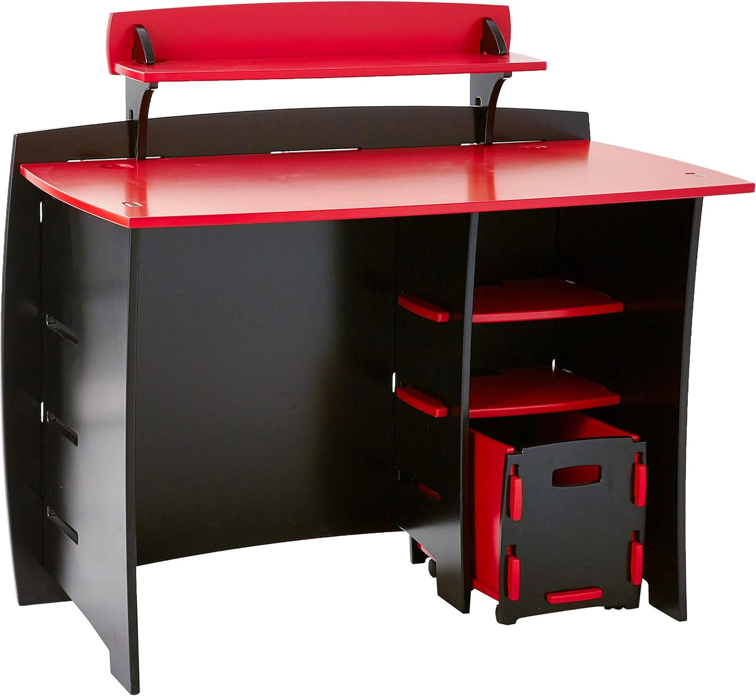 Legaré Furniture Children's Desk with Shelves and File Cart Set for Kids, Red and Black