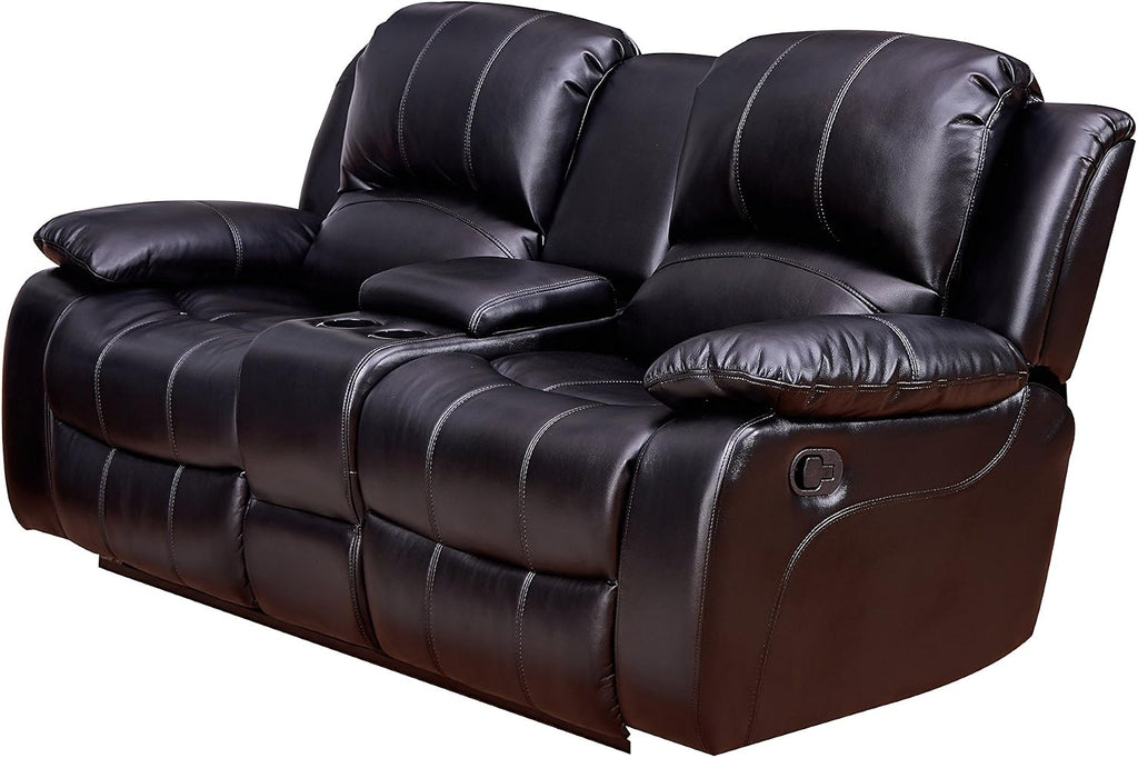 Betsy Furniture Faux Leather Reclining Loveseat with Console and Storage Space 8018 Multiple Colors (Black, Loveseat)