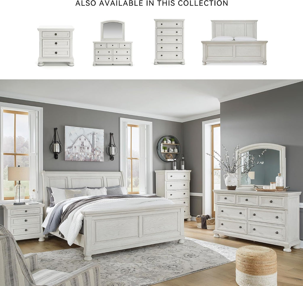 Signature Design by Ashley Robbinsdale Casual Smooth-Gliding 7-Drawer Dresser and Mirror with Safety Stop, Felt-Lined Top Drawers and Pull-Out Tray, White