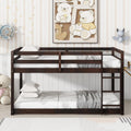 Ball & Cast Twin Over Twin Bunk Bed,Solid Rubber Wooden Low Floor Platform Bed with Ladder and Full Length Guardrail,Slat Support,Bedroom Furniture for Girls Boys,Espresso