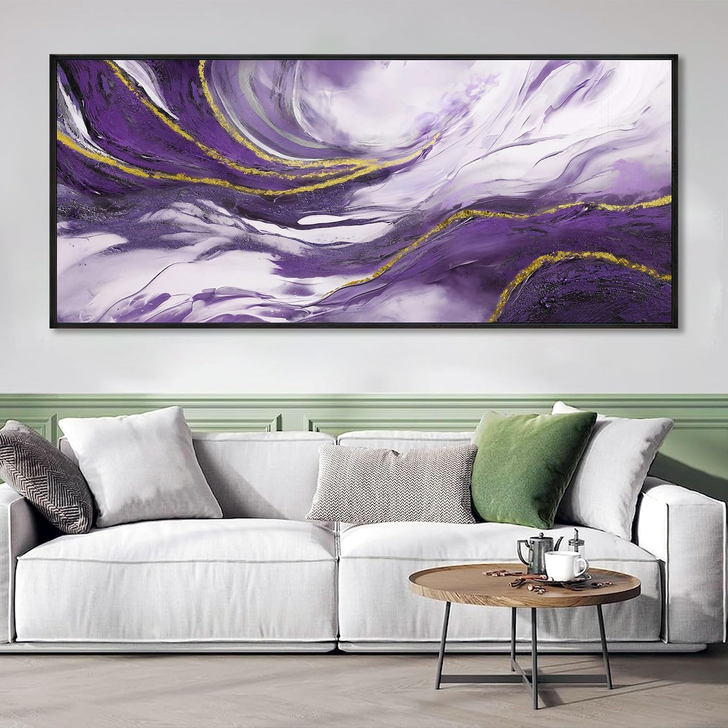 yiijeah Purple Wall Art - Abstract Canvas Wall Art Large Artwork for Living Room Purple and Gold Prints Decor Modern Wall Decor for Bedroom Office Picture Home Decor