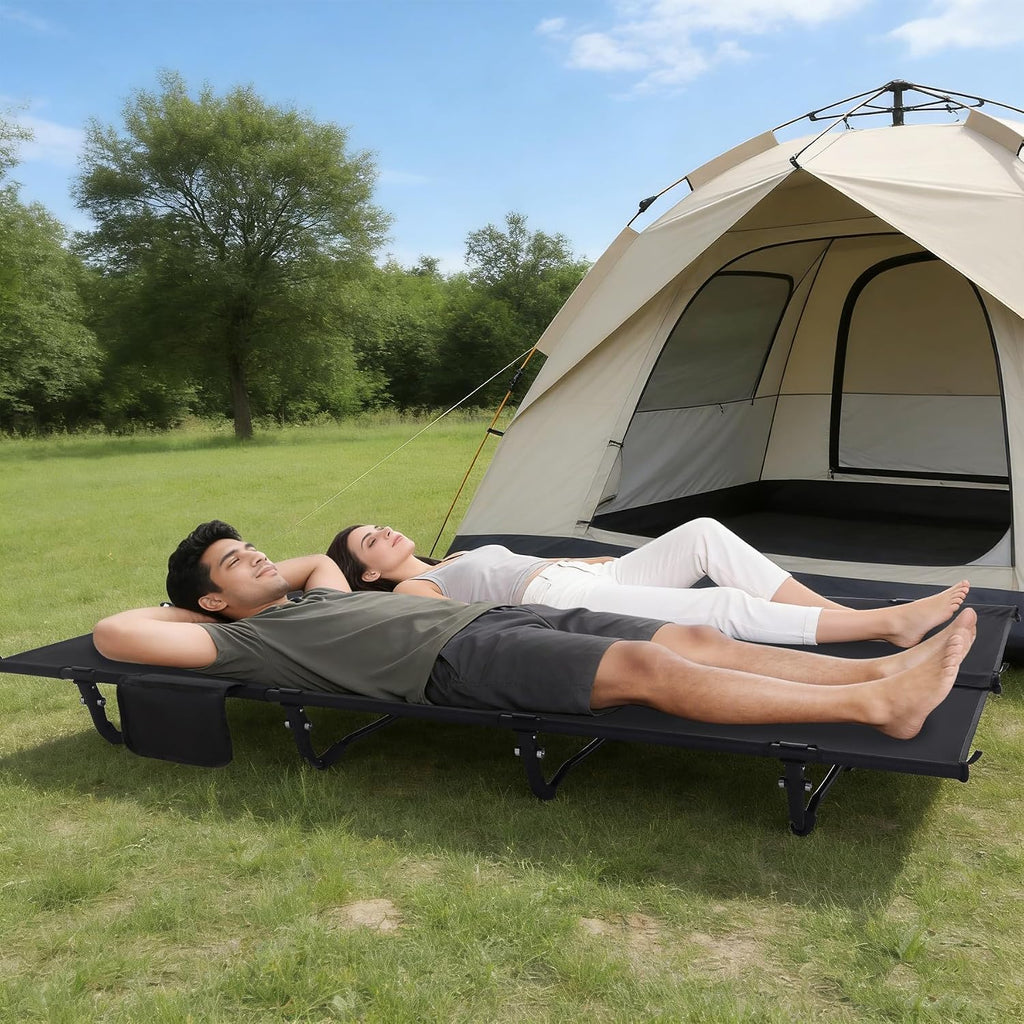 REDCAMP Ultra-Light Double Cot Bed for Adults 2 Person, 500lbs 55' W Heavy Duty XXL Camping Double Cot, Portable Folding Sleeping Cot for Indoor Office Outdoor, Black