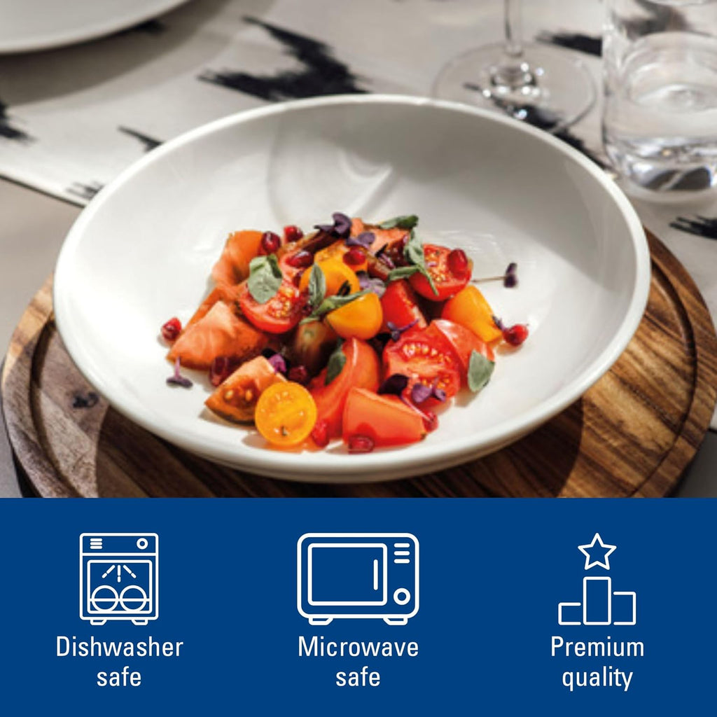 Villeroy & Boch Artesano Original 16-Piece Dinnerware Set, Service for 4, Dinner and Salad Plates, Pasta and Rice Bowls, Premium Porcelain, Made in Germany, Microwave and Dishwasher Safe, Creamy White
