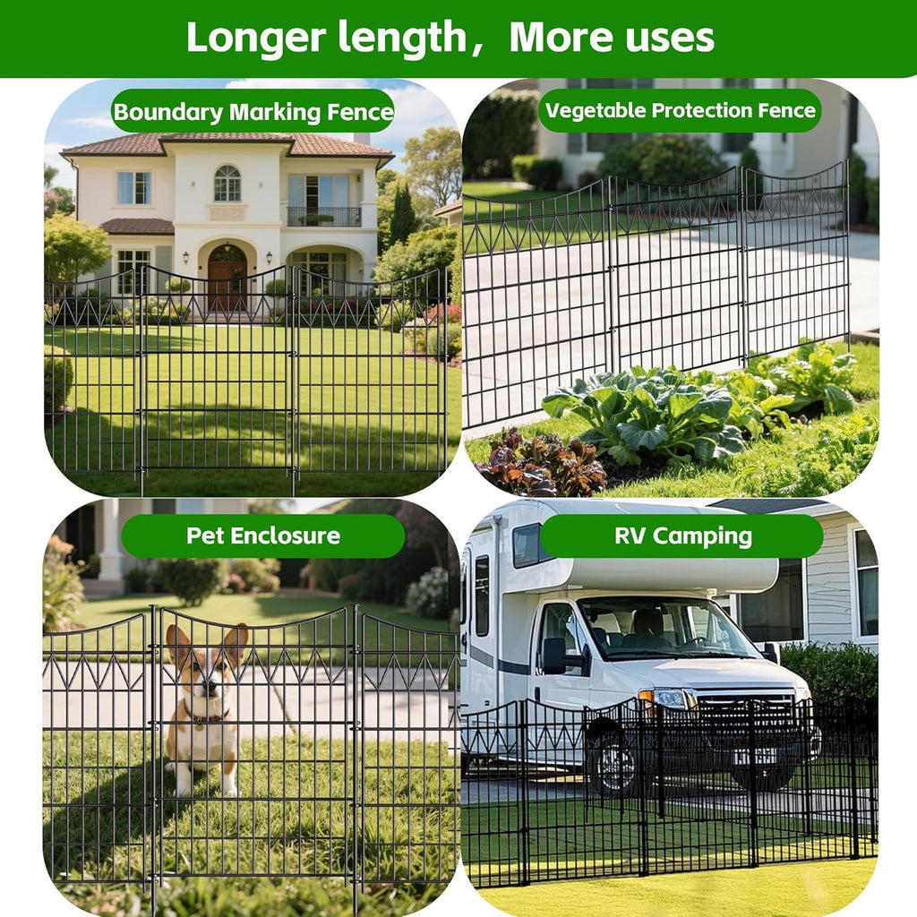 12 Panels No Dig Fence with gate, 40in(H)×27ft(L) Tall Garden Fence Animal Barrier | Rustproof Metal Decorative Fence Outdoor | Heavy Duty Reusable Defense Fence Panels for Yard, Patio, Black