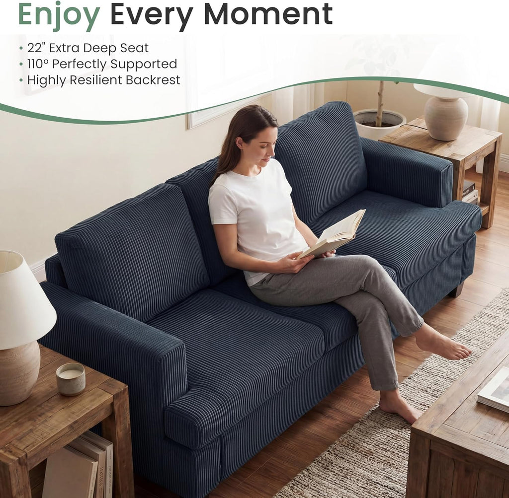 Fiona's magic 7 Seats Couch Set, 3 Piece Set Comfy Couch, 2 Loveseat & 3 Seater Sofa with Deep Seats for Living Room, Modern Sleeper Sofa, Blue Corduroy