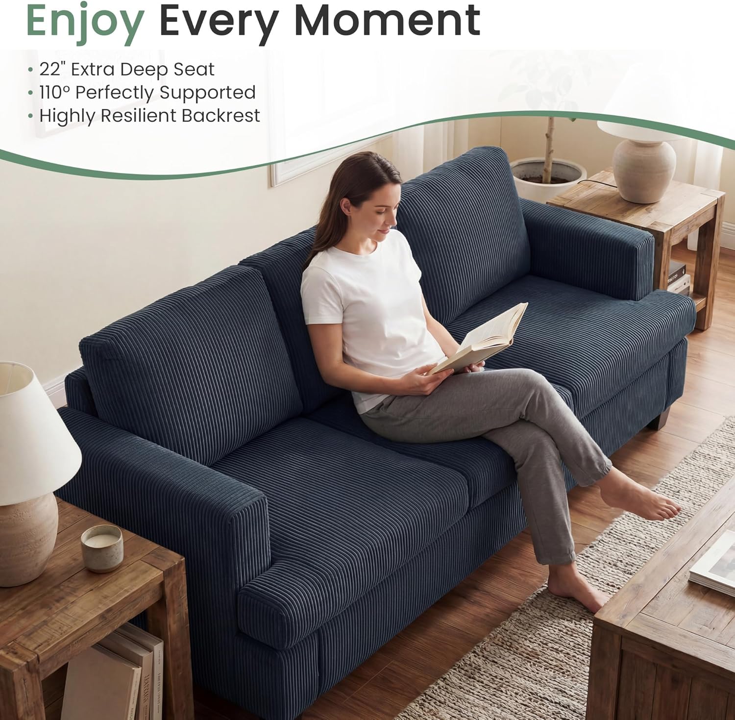 Fiona's magic 7 Seats Couch Set, 3 Piece Set Comfy Couch, 2 Loveseat & 3 Seater Sofa with Deep Seats for Living Room, Modern Sleeper Sofa, Blue Corduroy