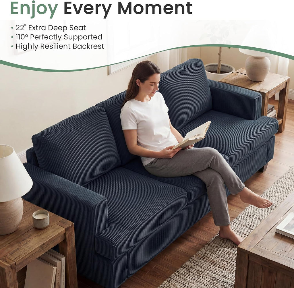 Fiona's magic 8 Seats Couch Set, 3 Piece Set Comfy Sofa, 3 Seater*2 & Loveseat Sofa with Deep Seats for Living Room, Modern Sleeper Couch, Blue Corduroy