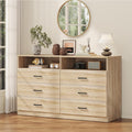 Bigbiglife 6 Drawers Dresser for Bedroom Wooden Drawer with Open Storage Cubby, Double Wide Dresser Organizer for Bedroom, Living Room, Entryway, Hallway (Light Oak)
