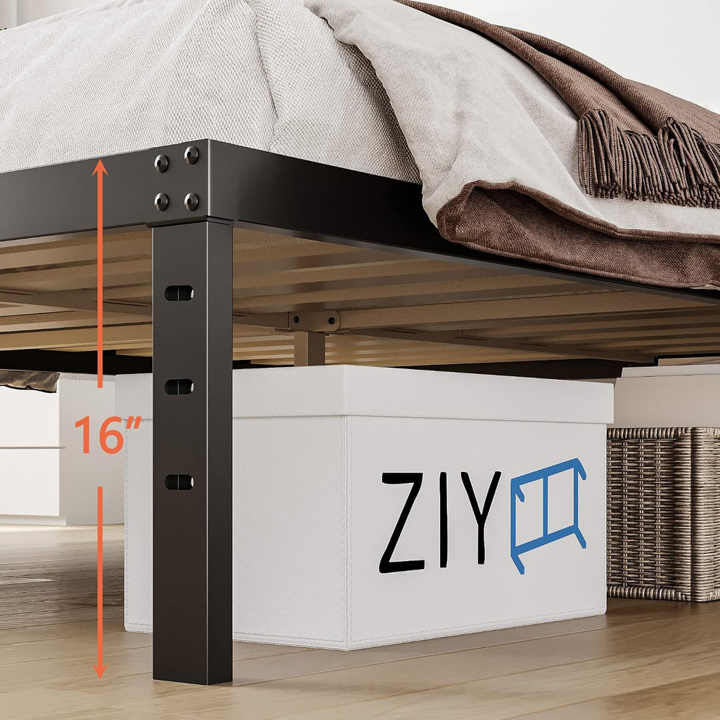 ZIYOO Twin Bed Frames, 3' Wide Wood Slats with 2500 lbs Support for Mattress, 16 Inch High, No Box Spring Needed, Noise Free, Non-Slip, Easy Assembly