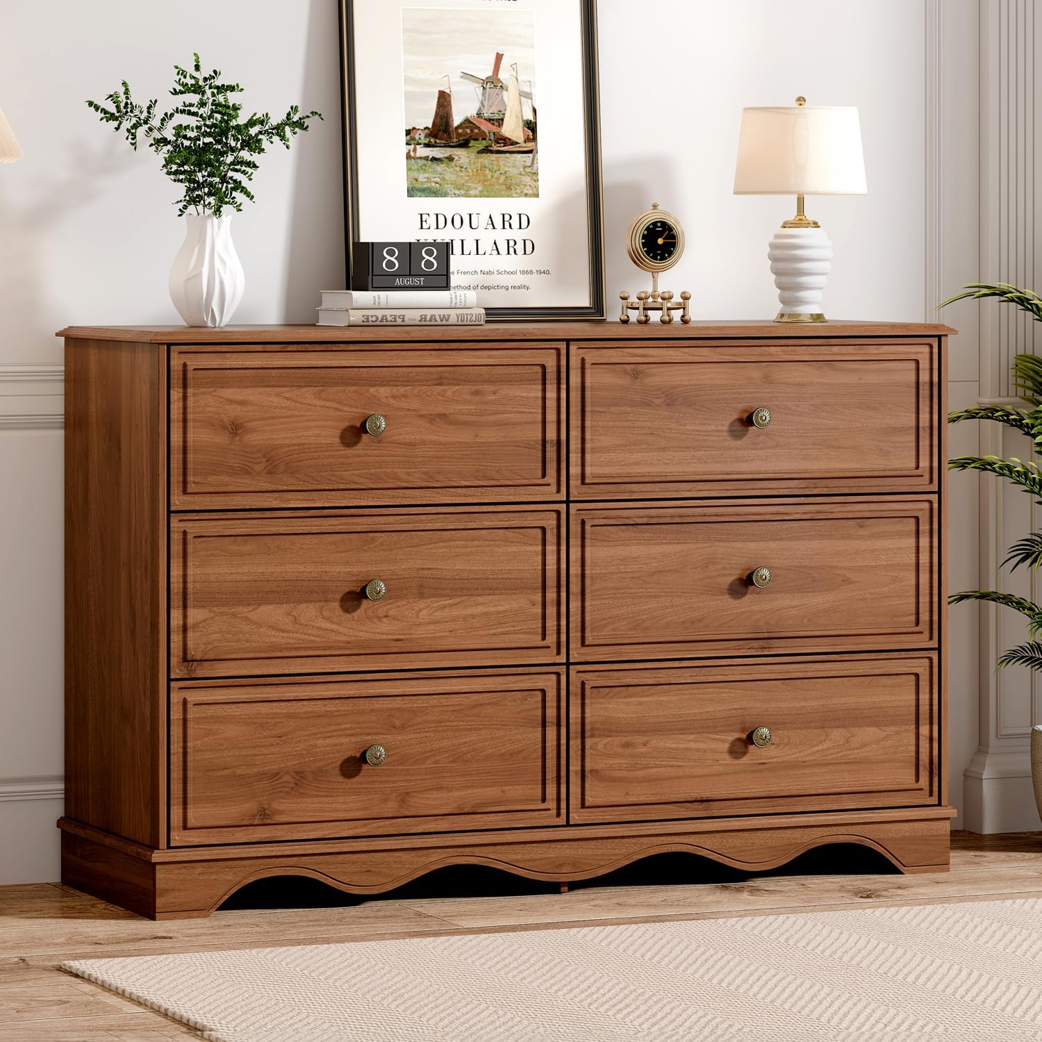 Chrangmay Modern Chest of Drawers with 6 Drawers,Deep Drawers,Clothes Organizer,Large Storage Cabinet for Living Room, Bedroom,Hallway,with Anti-Tipping Device,Brown