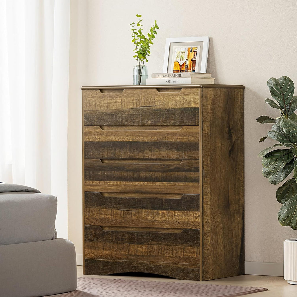 Gizoon 6 Drawer Dresser, Chest of Drawers with Large Storage, Light Brown Dressers for Bedroom, Tall Dresser and Organizer with Anti-Tripping, Wooden Cabinet for Office, Living Room, Entryway