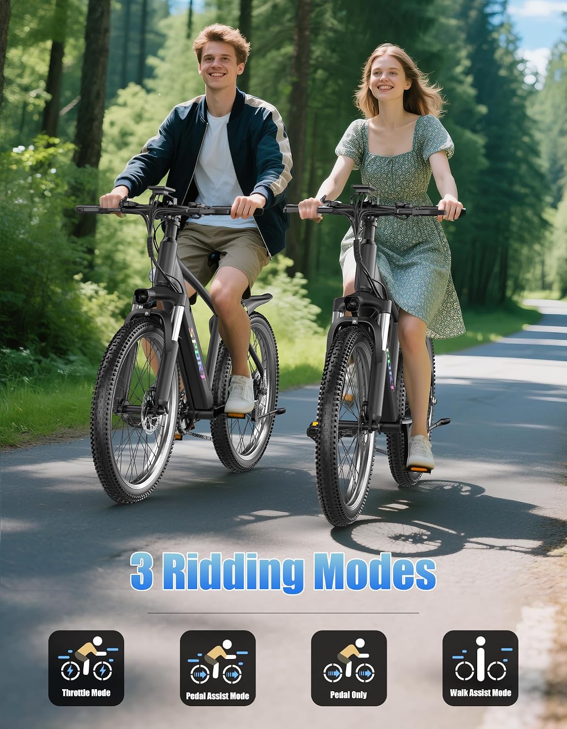Electric Bike for Adults, 1500W Peak E-bike with 48V 12Ah Removable Battery, 26' Tires Electric Mountain Bike, Up to 65 Miles 25MPH, 7-Speed Ebike, Electric Bicycle for Commute, Front Fork Suspension