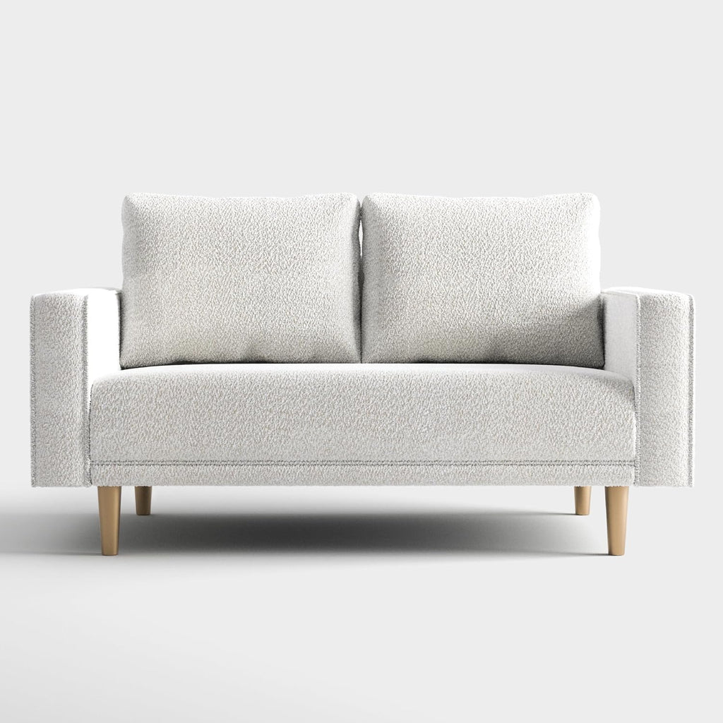 Furniture of America Oriana Contemporary Boucle Loveseat Couch with Back Pillows and Wooden Legs, Comfy Fabric Upholstered Small Sofa for Living Room, Bedroom, Home Office, Off-White