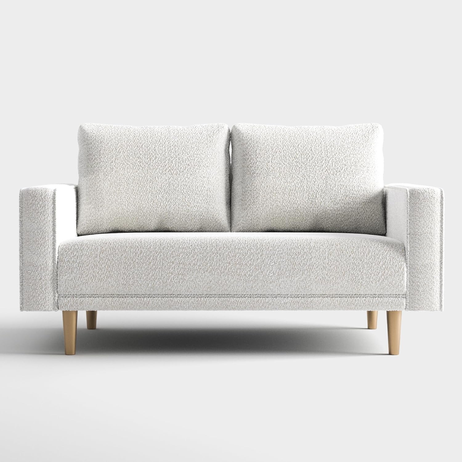 Furniture of America Oriana Contemporary Boucle Loveseat Couch with Back Pillows and Wooden Legs, Comfy Fabric Upholstered Small Sofa for Living Room, Bedroom, Home Office, Off-White