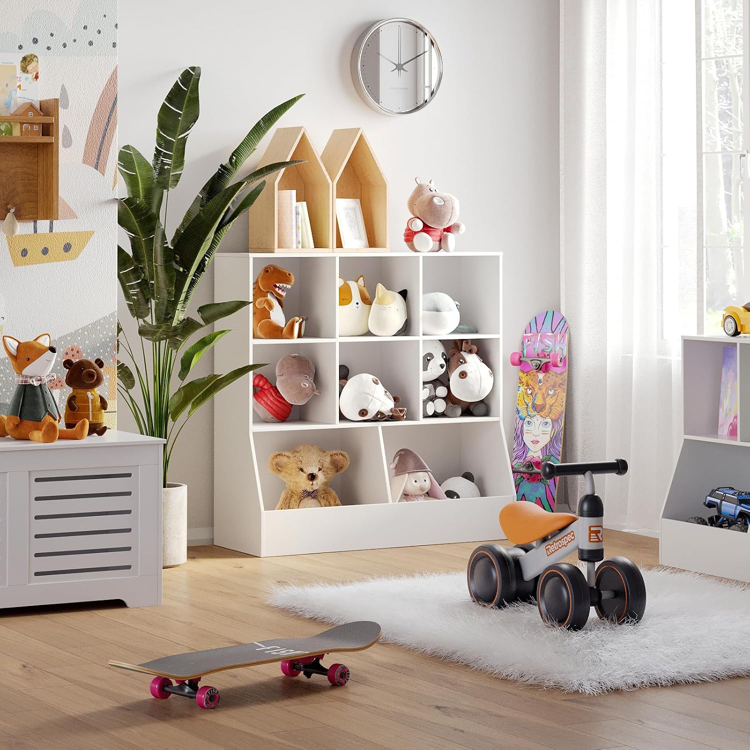 DINZI LVJ Toy Storage Organizer, Kids Bookshelf, Wood Toy Storage Cabinet, 3-Tier 8 Cubby Children Bookcase, 39.4' L Toddler Book Shelf for Playroom, Living Room, Nursery, Hallway, Classroom, White