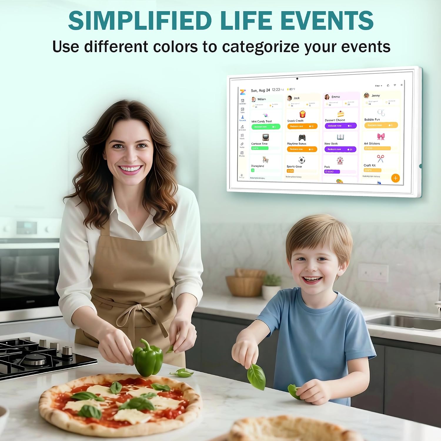 Digital Calendar Wall Touch Screen, 21.5 Inch Electronic Smart Calendar with Google Play & Multi-Calendar Sync, Electronic Planner & Chore Chart for Family Schedules Meal White