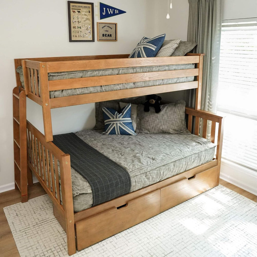 Max & Lily Classic Twin Over Full Bunk Bed, with Storage Drawers, Pecan