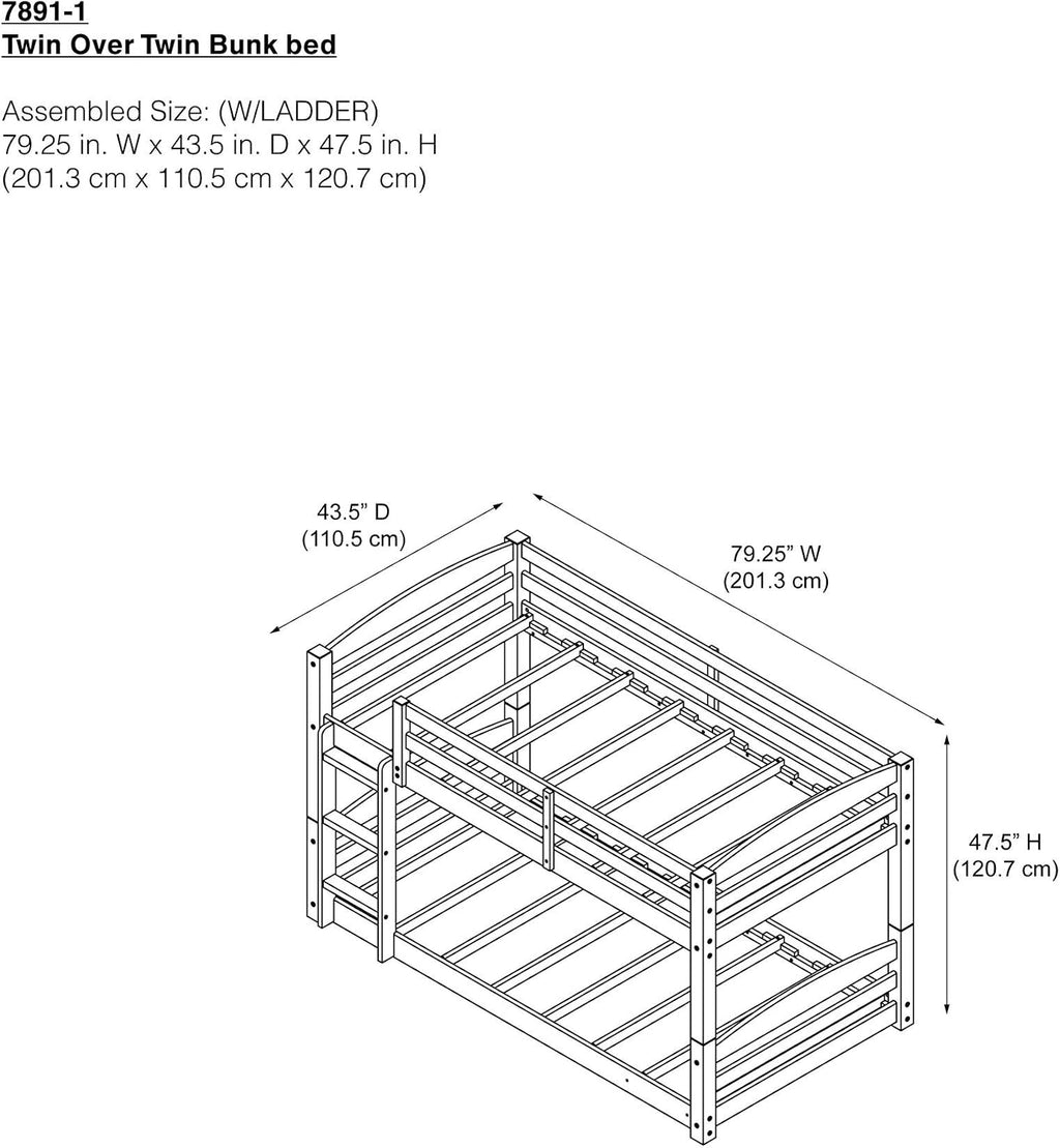 DHP Phoenix Twin Bunk Bed with Ladder, Black, Space-Saving Design, Solid Wood Construction
