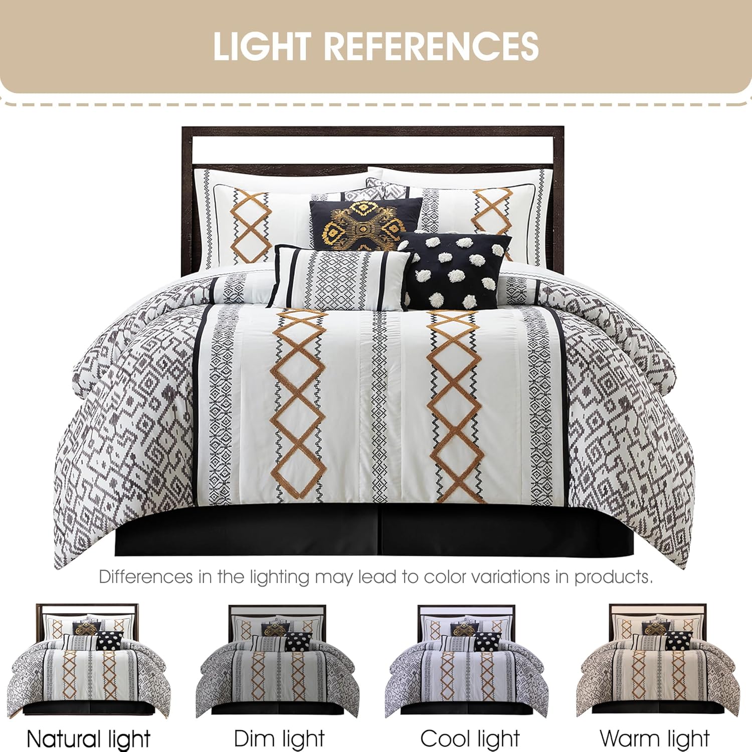 Grand Avenue Black Gold Comforter Set California King Size, 15 Piece Terry Embroidery All Season Room-in-A-Bag, Matching Curtains, Sheet Set, Pillows & Shams