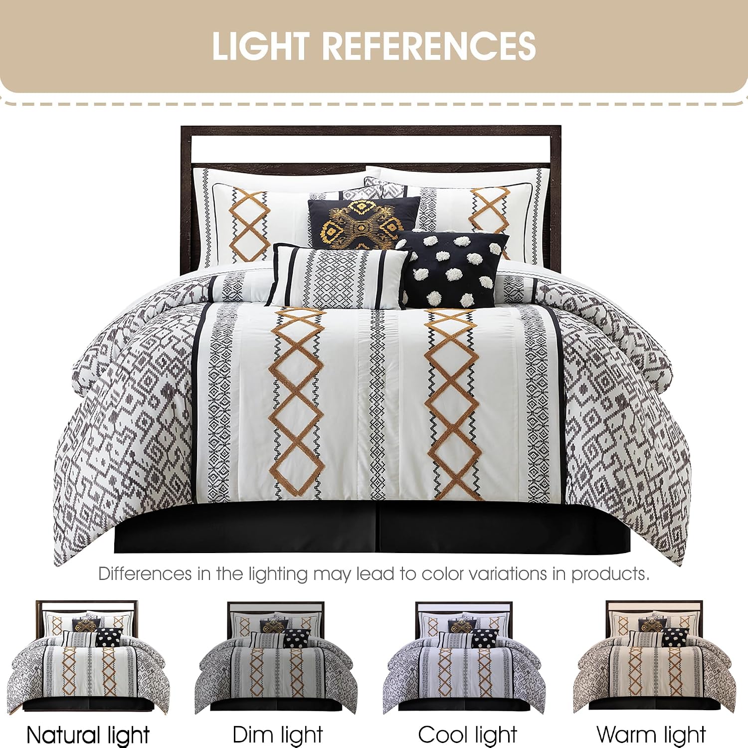 Grand Avenue Black Gold Comforter Set King Size, 15 Piece Terry Embroidery All Season Room-in-A-Bag, Matching Curtains, Sheet Set, Pillows & Shams