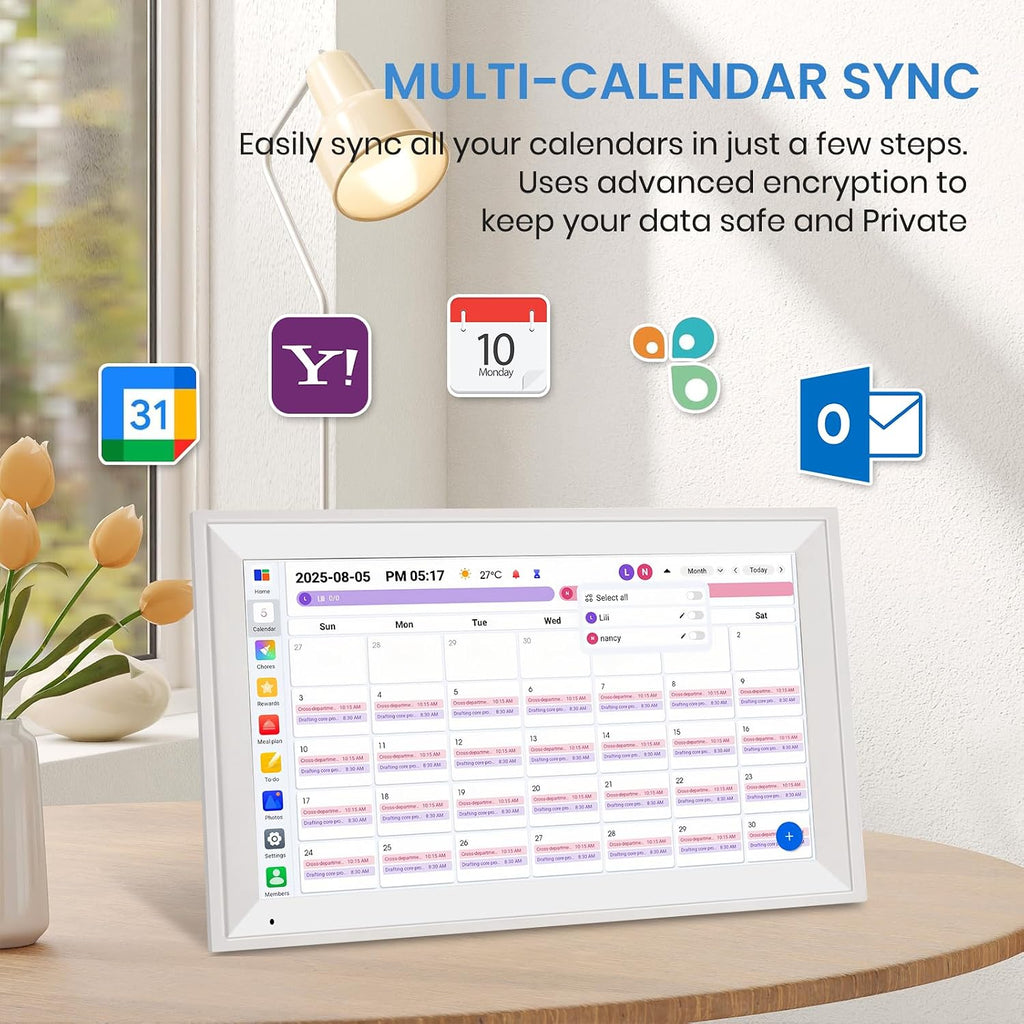 15.6' Smart Digital Wall Calendar, 1920 * 1080P Touchscreen Electronic Wall Planner, Family Schedule Organizer Digital Photo Frame with Built-in 64GB Memory, White
