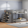 Merax Full Over Full Bunk Bed with 4 Storage Drawers and 3 Shelves, Wooden Floor Bunk Bedframe with Guardrail & Ladders, No Box Spring Needed, Easy Assembly