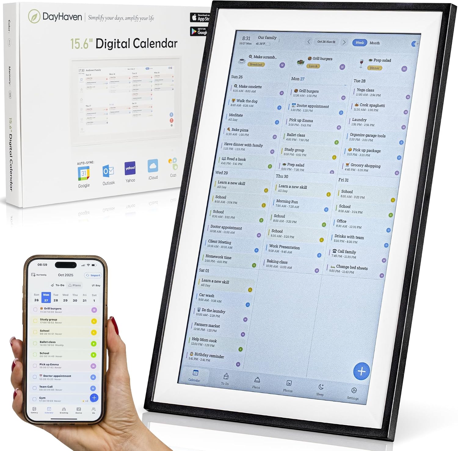 Calendar: 15.6-inch Smart Family Organizer & Digital Wall Planner with Touchscreen, Chore Chart, and Meal Planning – Wall Mount or Countertop Command Center, White 2025 Edition