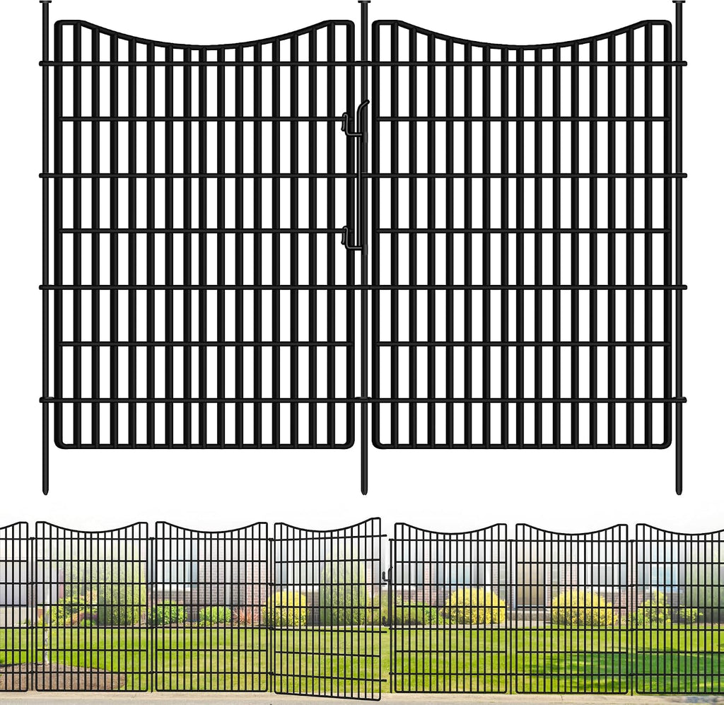 10 Panels Garden Fencing Animal Barrier with Gate, 48 in(H) X 23.6 ft(L) Dog Fence Outdoor for Yard, No Dig Temporary Tall Fence Rustproof Metal Wire Panel Border for Dog, Rabbits, and Patio