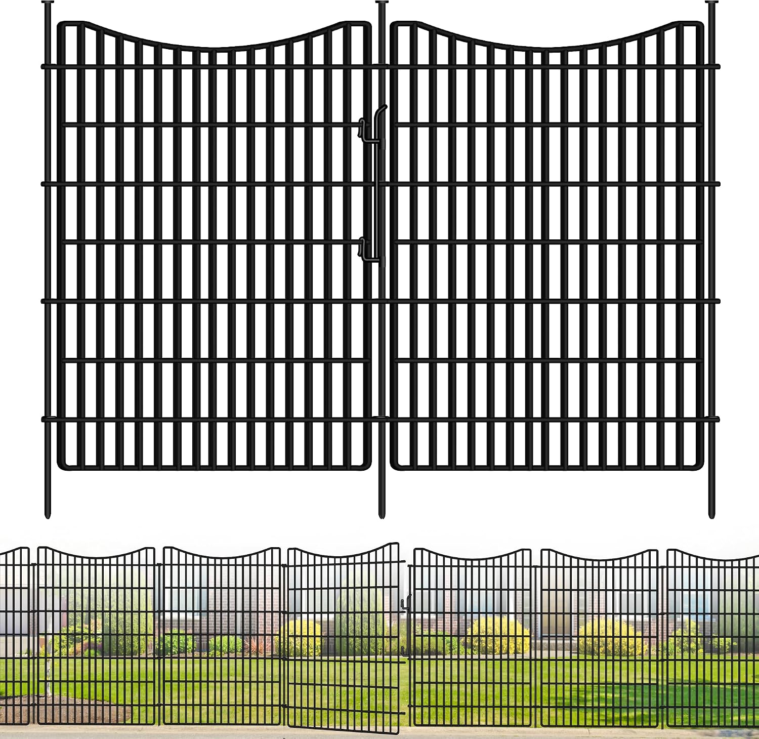 10 Panels Garden Fencing Animal Barrier with Gate, 48 in(H) X 23.6 ft(L) Dog Fence Outdoor for Yard, No Dig Temporary Tall Fence Rustproof Metal Wire Panel Border for Dog, Rabbits, and Patio