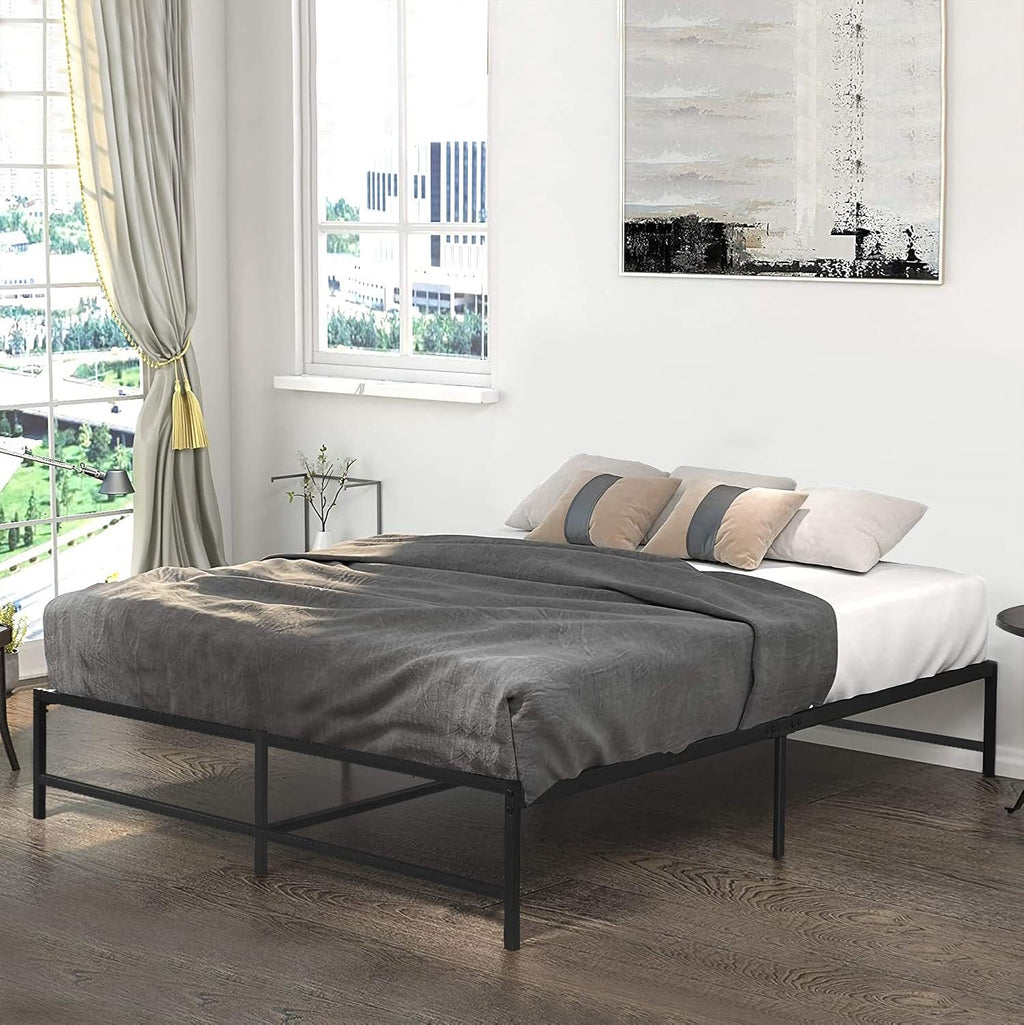 VECELO Metal Platform Bed Frame, No Box Spring Needed/Mattress Foundation/Steel Slat Support Black (King)