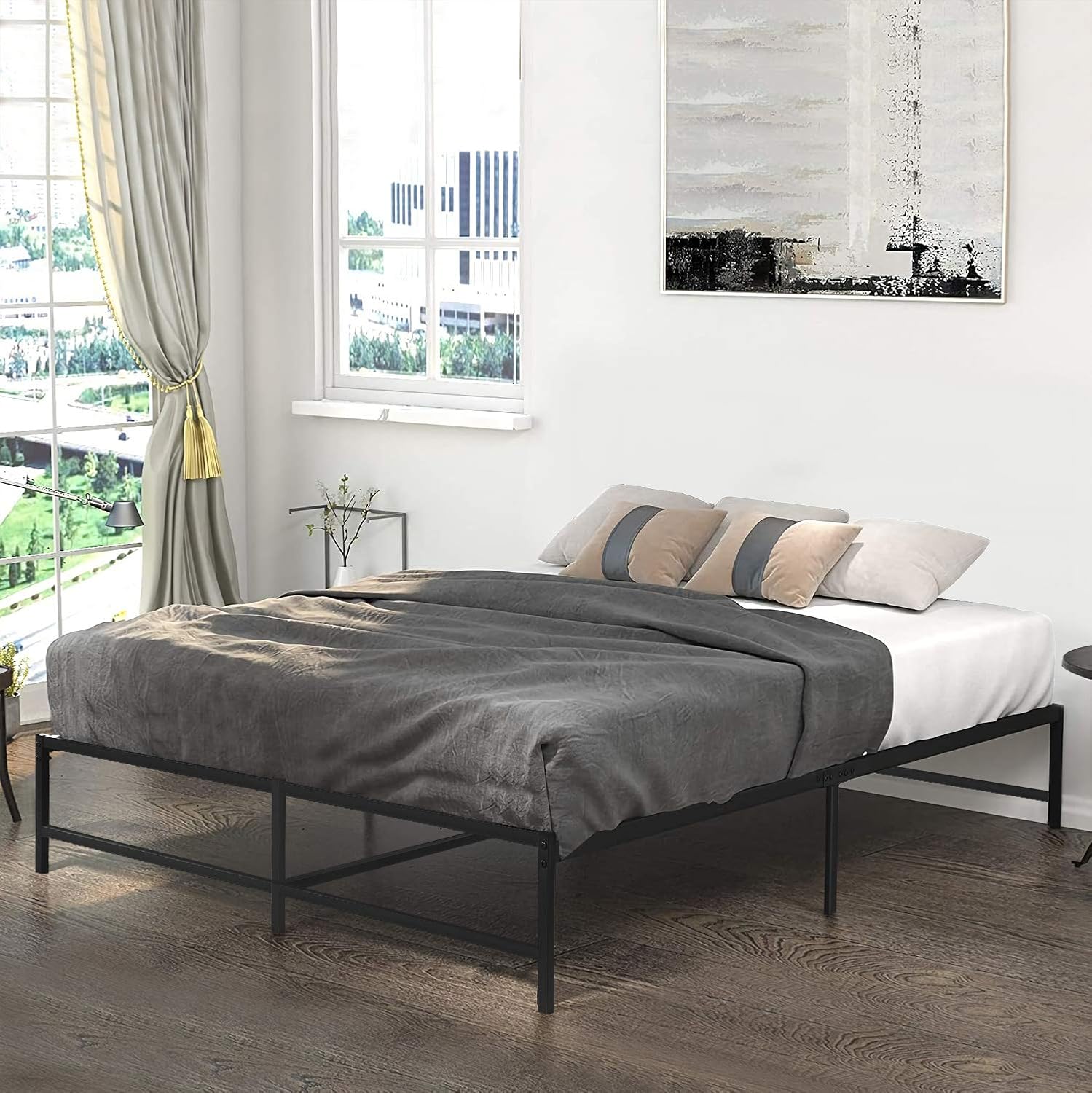 VECELO Metal Platform Bed Frame, No Box Spring Needed/Mattress Foundation/Steel Slat Support Black (King)