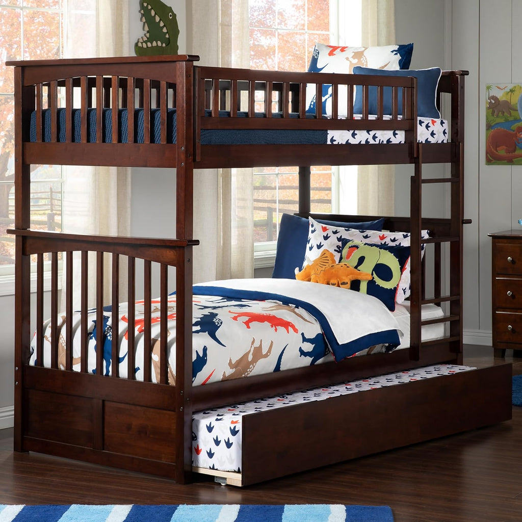 AFI, Columbia Ladder Bunk Bed Twin Over Twin with Twin Trundle, Walnut