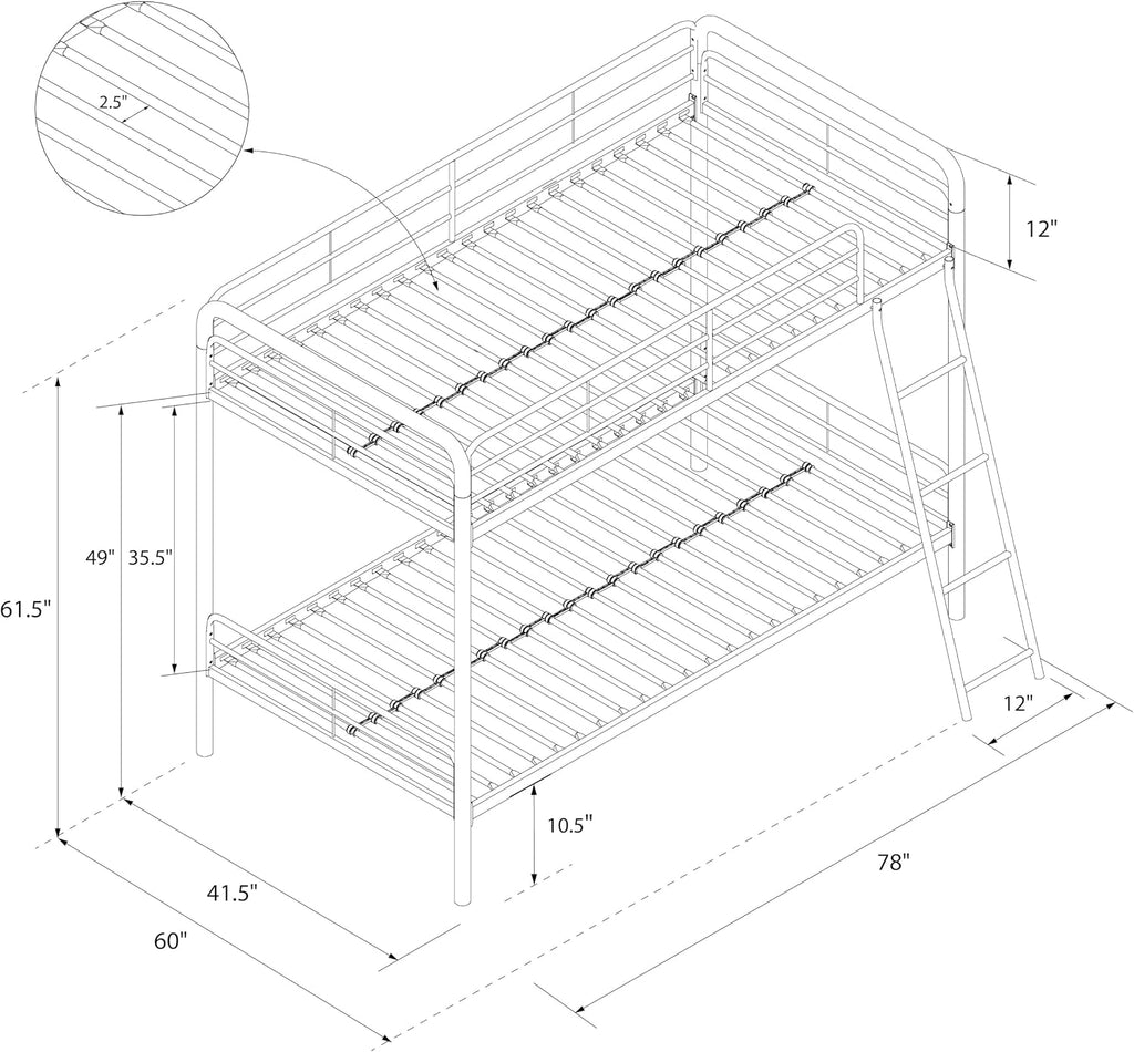 DHP Dusty Twin over Twin Metal Bunk Bed with Secured Ladder, Pink