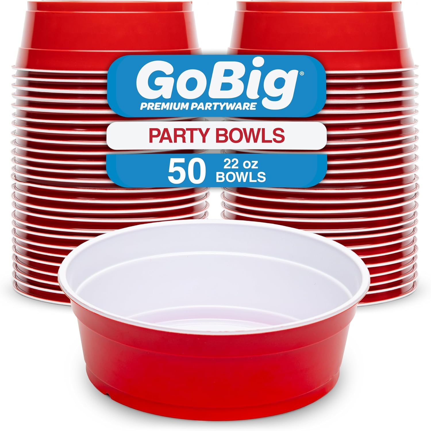 GoBig Red Party Cup Bowls - Large Disposable Plastic Bowls - 22 oz or 60 oz